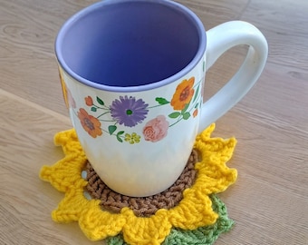 Sunflower Coaster Crochet Pattern, Easy Flower Mug Rug (Digital Download)