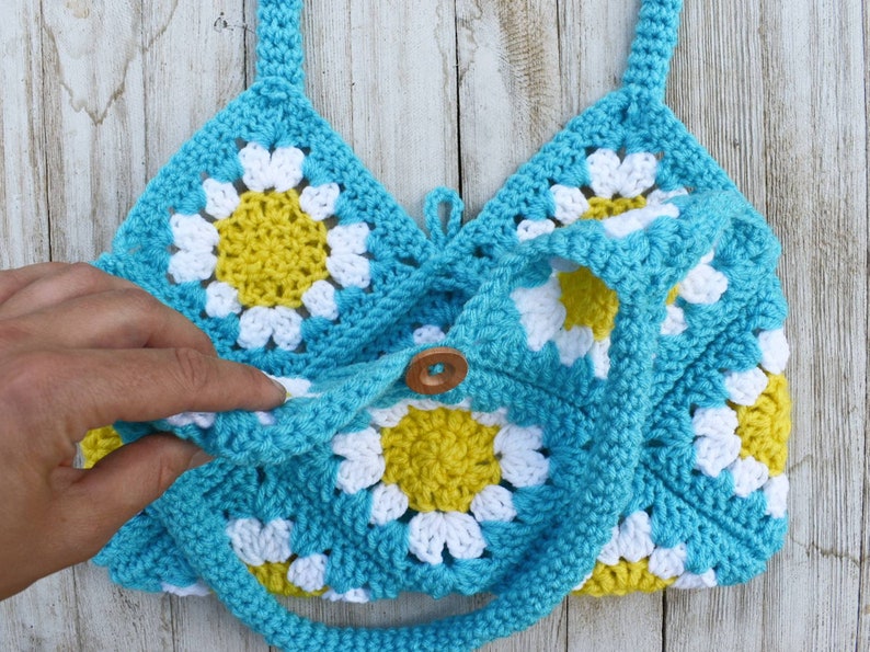 Crochet Pattern daisy flower granny square purse instructions instant download pdf crochet tutorial crochet flower handbag pattern image 8