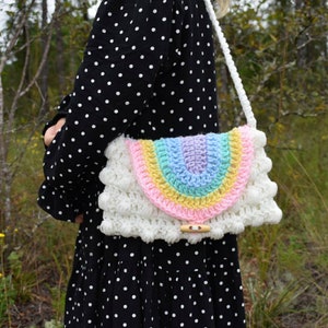 Rainbow Puff Purse crochet pattern, easy crochet digital pattern, child's purse crochet bag, kids crochet rainbow bag image 5
