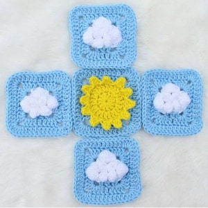 Digital Pattern Cloud granny square, crochet clouds, sky blue cloud Afghan block, instant download pdf, Intermediate level crochet pattern image 6