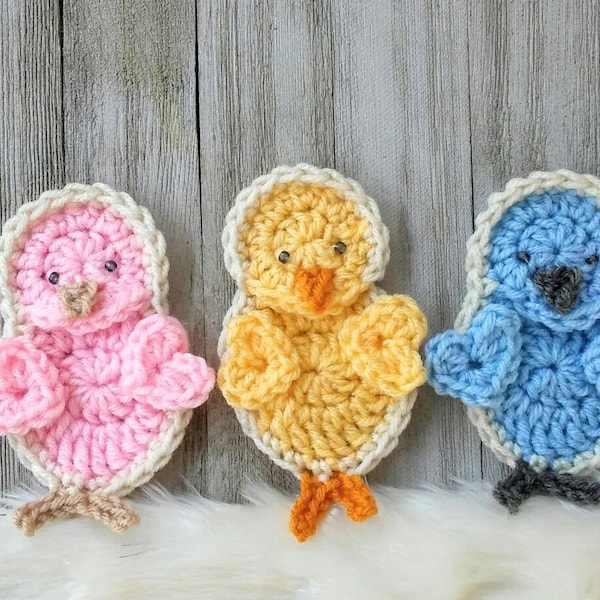 Baby Chick Applique, PDF crochet pattern, crochet chicken, chicken decoration, embellishment, chicken pattern, chicken patch, spring chick