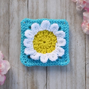 Crochet Pattern Daisy granny square - digital download - crochet flower instructions - flower afghan block - instant download pdf pattern