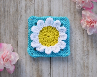 Crochet Pattern Daisy granny square - digital download - crochet flower instructions - flower afghan block - instant download pdf pattern