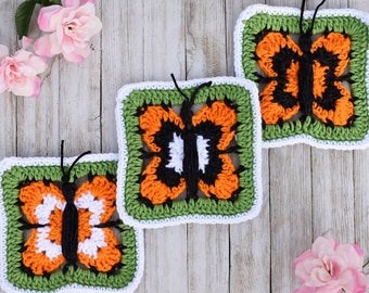 Butterfly Crochet Pattern - Digital Granny Square Crochet Pattern - Instant Download Crochet Butterfly Afghan Block - Crochet Instructions