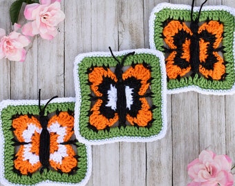 Butterfly Granny Square Crochet Pattern – Afghan Block (Digital Download)