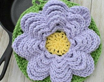 Crochet Pattern, Flower Potholder pattern, easy crochet pattern instant download pdf crochet flower hotpad