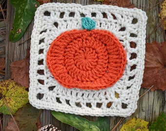 Pumpkin Granny Square Crochet Pattern, Fall Blanket Afghan (PDF Pattern)