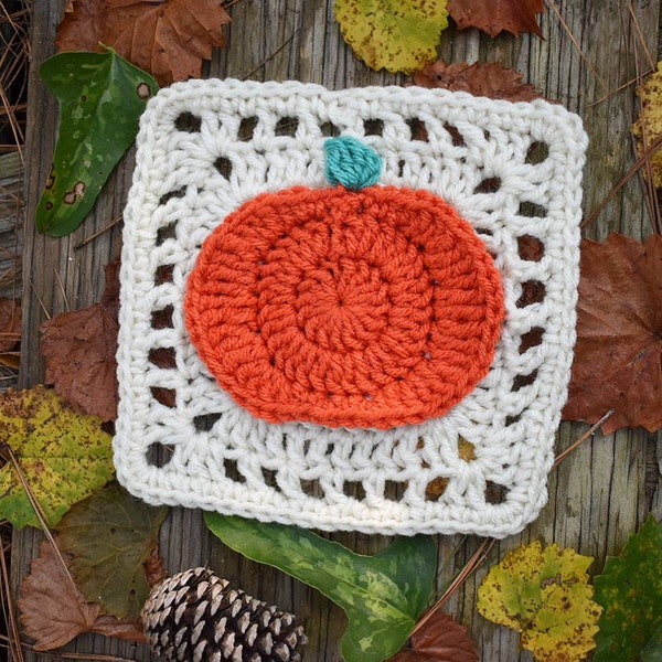Pumpkin Granny Square pattern, instant download easy crochet pumpkin instructions, Fall pumpkin blanket design, Holiday Afghan block
