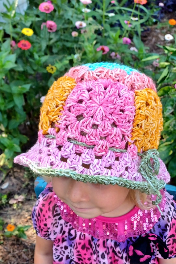 Pattern Flower Sunshine Hat for Kids Youth Crochet Bucket Hat Pattern Instant Download Crochet Granny Square Hat Child Size Bonnet Etsy