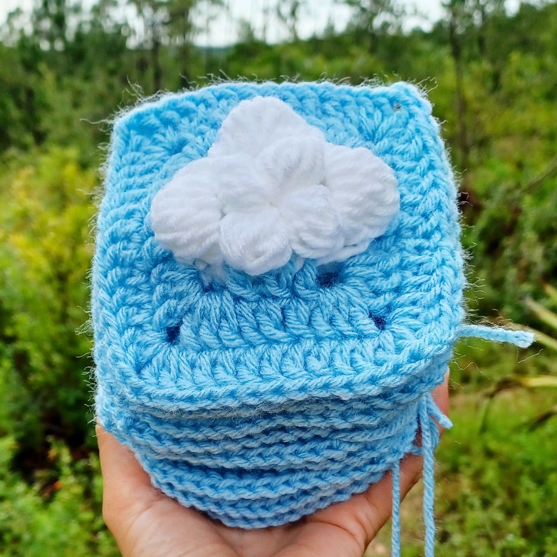 Digital Pattern Cloud granny square, crochet clouds, sky blue cloud Afghan block, instant download pdf, Intermediate level crochet pattern image 8