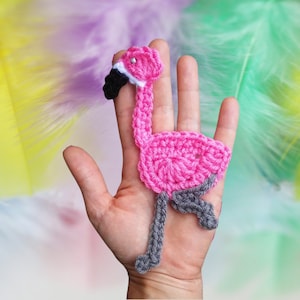 Crochet Flamingo Applique, instant download crochet pattern, flamingo bird embellishment, crochet pink flamingo ornament tropical decor