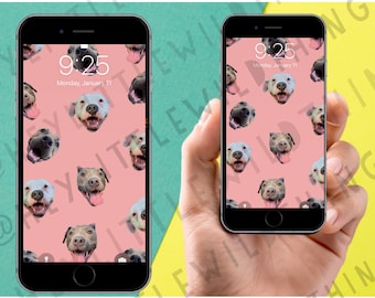 May include: A pink phone wallpaper with a repeating pattern of dog faces. The time is 9:25 and the date is Monday, January 11.