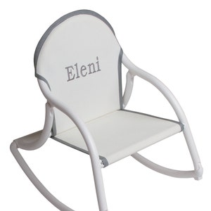 Personalized Kids Rocking Chair – Folding Toddler Chair for Outdoor & Indoor – Custom Name Gift – Portable Child Rocker – USA Made – Gry/Nvy