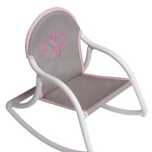 Personalized Kids Rocking Chair – Folding Toddler Chair for Outdoor & Indoor – Custom Name Gift – Portable Child Rocker – USA Made – Gry/Pnk