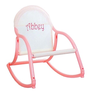 Personalized Kids Rocking Chair – Folding Toddler Chair for Outdoor & Indoor – Custom Name Gift – Portable Child Rocker – USA Made – Pnk/Wht