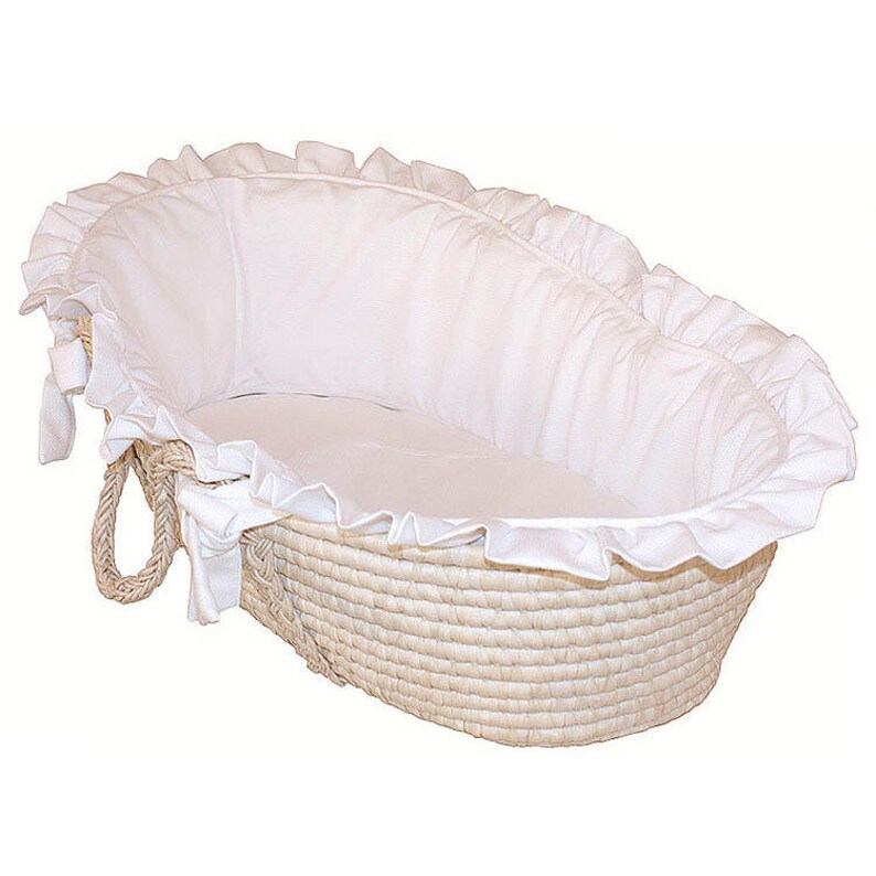 White Pique Baby Moses Basket Ruffled Trim Etsy