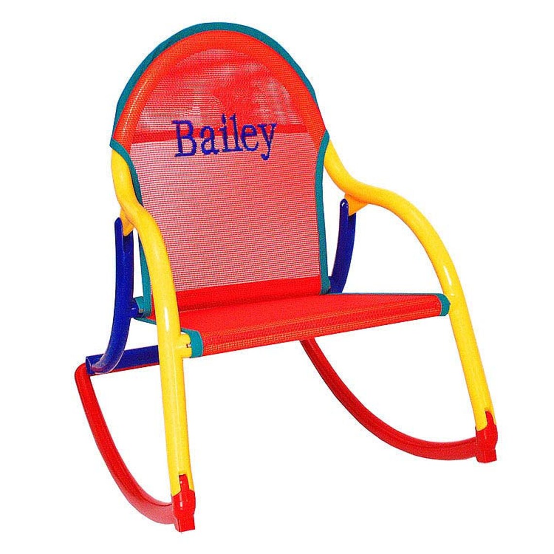 Personalized childrens rocking chair with red mesh fabric that Etsy