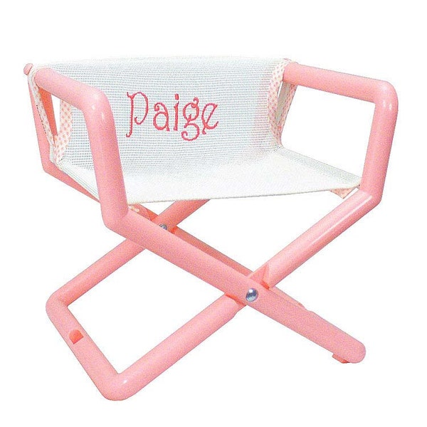 Personalized Kid's Director Chair. Unique kid's gift. Kid's booster seat. Outdoor children's furniture. Made in the USA. Pastel/white mesh.