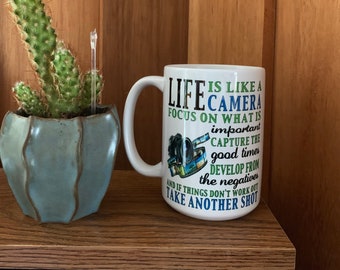 Life is like a camera coffee mug, Photographer Coffee Mug, Life is like a camera quote, Photographer gift,  Photography coffee cup