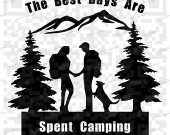 The Best Days Are Spent Camping PNG und svg, Camping Szene svg, Paar Camping mit Hund svg