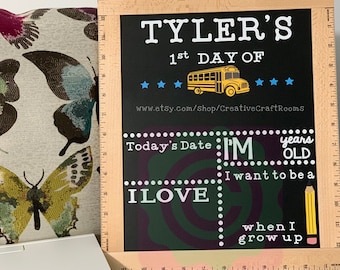 Personalized My First Day of School Chalkboard Sign, Reusable First Day of School Chalkboard Sign with Ruler Frame