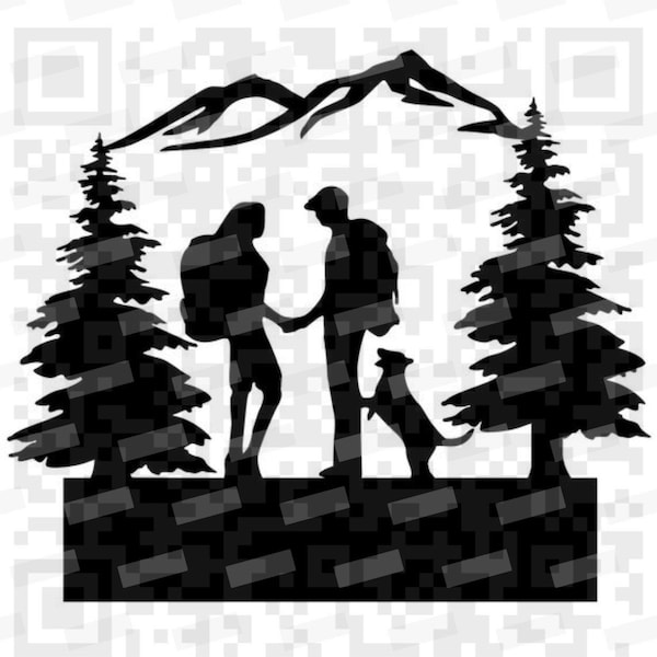 Couple de randonnée avec chien PNG et Svg, Scène de randonnée svg, Couple randonnée avec chien svg téléchargement instantané