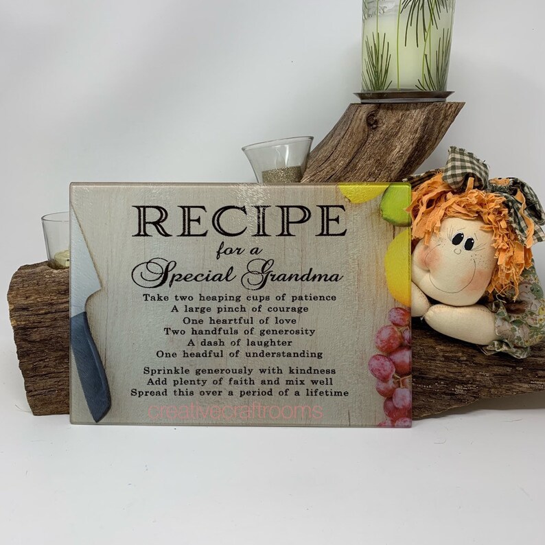 Grandma's Kitchen glass cutting board Recipe for a Etsy