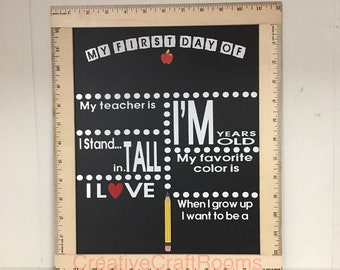 My First Day of School Chalkboard Sign with Rulers, Reusable First Day of School Chalkboard sign