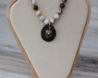 Black Opihi Shell Necklace with Natural Jasper Beads | Coastal Statement Jewelry