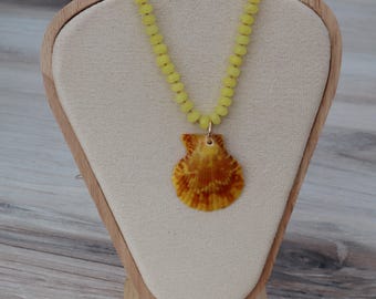 Sunlit Tide Scallop Shell Necklace | Coastal Beaded Necklace | Beach Jewelry | Adjustable Summer Necklace | Handmade Ocean-Inspired Gift