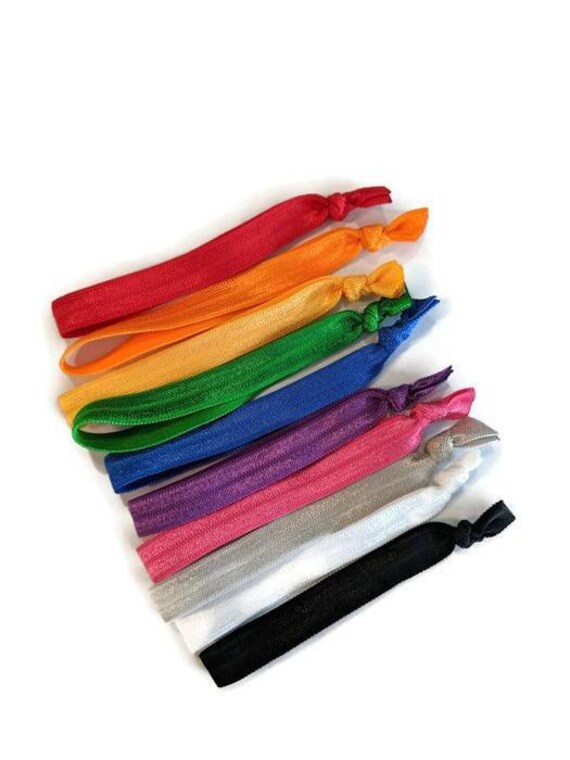 Set Of 10 Skinny No Crease Hair Ties Rainbow Hair Ties Etsy