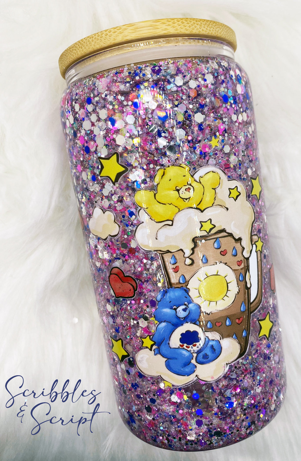 Handmade Care Bear Trio Tumbler With Lid and Straw 