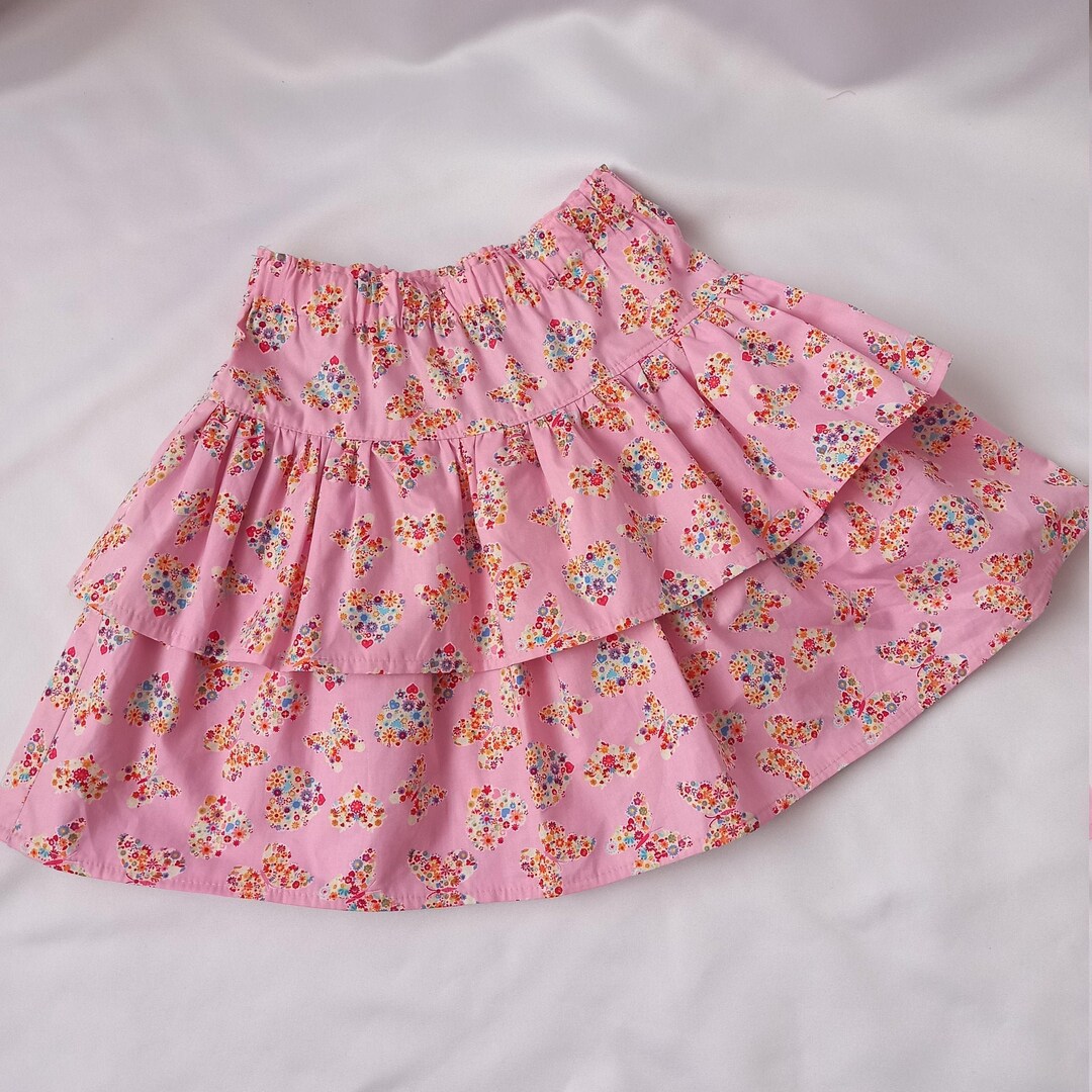 Girls Skirt Pink Floral Skirt Butterfly & Hearts Print Rara Etsy
