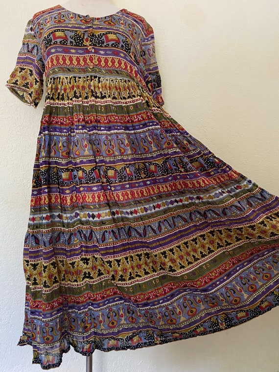 Vintage Indian Cotton Gauze Hand Block Printed Bohemian Print