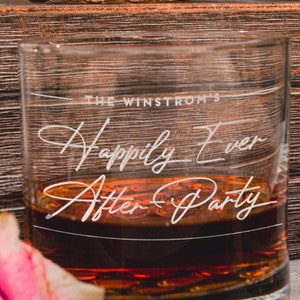 Personalized Whiskey Glasses for Wedding Happily Ever After Party Etched Glass, Cocktail Glass for Wedding Reception, Design: WG7 image 4