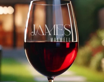 Custom Name Wine Glasses - Etched Glass Personalized with Any Name, Art Deco Design, Wedding Gift, Birthday Gift, Design: S4