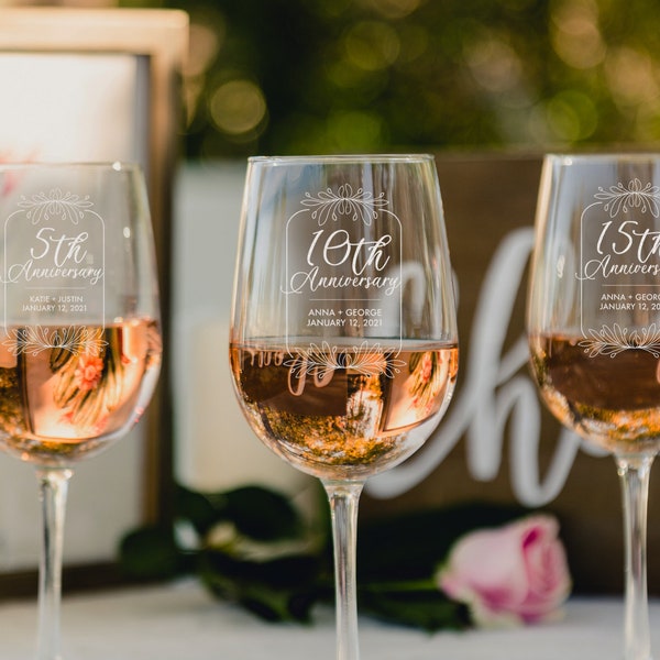 Custom Anniversary Wine Glasses - Personalized & Etched Glasses for Wedding Anniversary, Design: A1