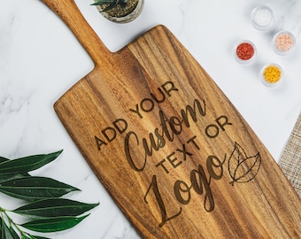 Custom Engraved Charcuterie Board - Custom Cutting Board, Personalized Text or Logo, Wood Handle Board, Personalized Gifts, Design: CUSTOM