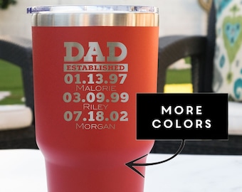 Personalized Water Bottle for Dad - Engraved Tumbler w/ Kids Names, Personalized Gift for Dad, Gift for a Father, Design: DADEST