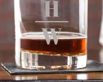 Initial Whiskey Glasses - Personalized Etched Whiskey Glass, Monogrammed with Initials, Classic Gifts for Him, Design: INITIAL2