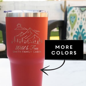 Personalized Tumbler with Mountains - Engraved Custom Text, Mountain Themed Water Bottle, Outdoorsy Gifts, Camping Gifts, Design: OD1