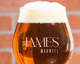 Personalized Tulip Glasses - Custom Name, Etched Beer Glass Gifts for Boyfriend, Husband, Craft Beer Drinkers, Art Deco Design, Design: S4