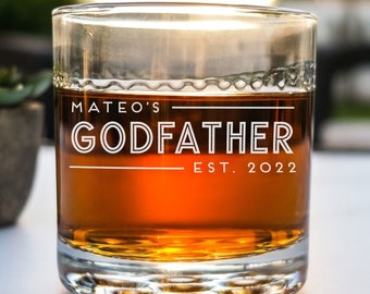 Personalized Godfather Whiskey Glass | Engraved Cocktail Glass | Godfather Gifts | Baptism Presents, Design: GDPA1