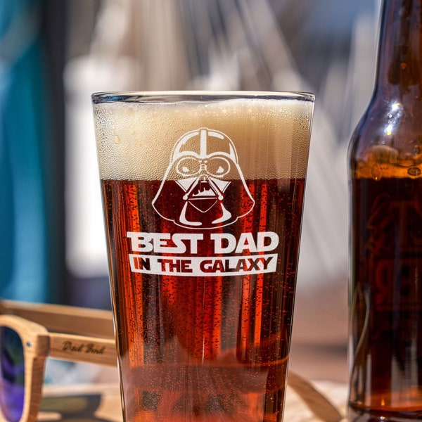 Darth Vader Glass for Dad - Star Wars Gift, Personalized Etched Pint Glass, Best Dad in the Galaxy, Gifts for Dads & Fathers, Design: FD5
