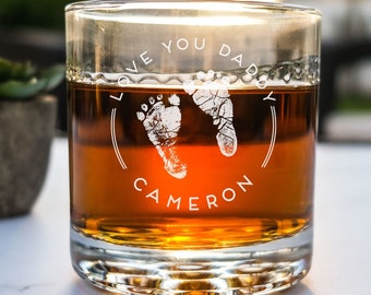 Custom Baby Footprint Whiskey Glass, Gift for First Time Mom or Dad, Option to Use Custom Footprints, New Baby Presents, Design: BB3