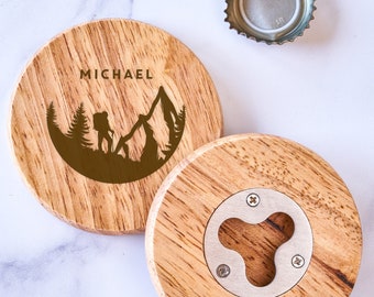 Personalized Outdoorsman Bottle Opener, Unique Bulk Party Favors for Guests, Custom Round Beer Opener, Design: M4