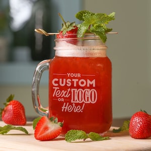 Custom Mason Jar Mug - Mason Jar with Custom Text | Etched Drinking Glasses | Summer Glassware, Design: CUSTOM