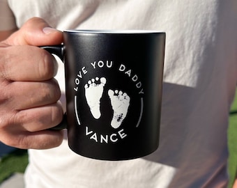 Custom Baby Footprint Coffee Mug, Gift for First Time Dad, Option to Use Custom Footprints, Personalized Gift for Dad, Design: BB3