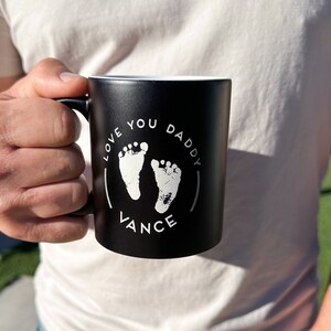 Custom Baby Footprint Coffee Mug, Gift for First Time Dad, Option to Use Custom Footprints, Personalized Gift for Dad, Design: BB3