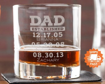 Whiskey Glass for Dad - Personalized Bourbon Glass for Dad, Custom Etched Gift from Kids, Design: DADEST